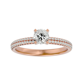 Lab-Grown Diamond Solitaire Ring with Double Pave Band in 18K Gold