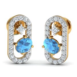 Oval Blue Topaz Lab-Grown Diamond Halo Earrings